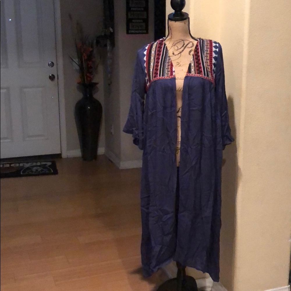 TASSELS N LACE HP blue print Kimono